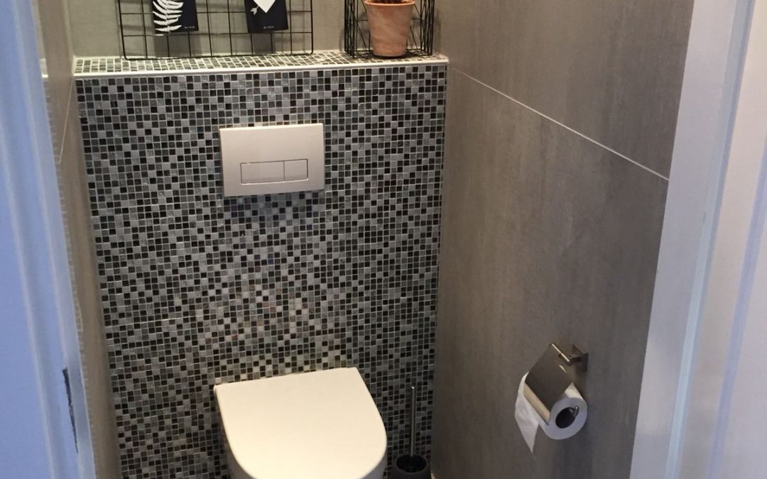 Toilet met 120×120 op de zijwanden en mozaïek op de achterwand